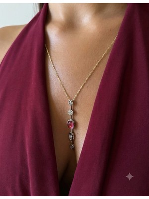 Dore Collection Pembe Taşlı Y Kolye