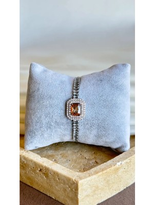 Dore Collection Gümüş Renk- Buz Mavi Baget Taşlı Çift Sıra Halka Tasarım Kadın Bileklik