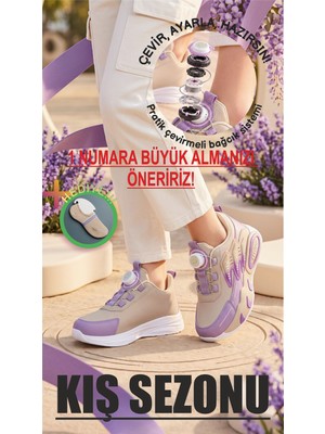 Prokids Veni Vidi Vici (Kışlık)Tasarımlı Hafif Taban Bağcık Mekanizmalı Kız Çocuk Spor Ayakkabı + Çorap Hediye