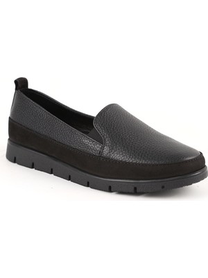 Libero L076.2274 Hakiki Deri Nubuk Garnili Esnek Lastikli Kalın Tırtıklı Taban Kadın Comfort Loafer Günlük Ayakkabı