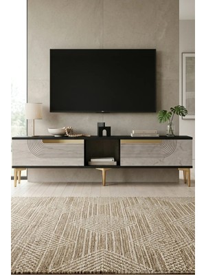Ceneyra TSA1508ATG Meyra Tv Sehpası Antrasit-Traverten-Gold 150CM