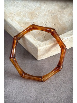 Dore Collection Kadın Bambu Tasarım Lastikli Akrilik Bileklik - Trend Reçine Bambu Form Bangle Kelepçe