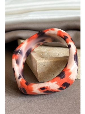 Dore Collection Kadın Geometrik Formlu Reçine Bangle Kelepçe Renkli Desenli Akrilik Kemik Bilezik -