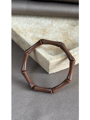 Dore Collection Kadın Bambu Tasarım Lastikli Akrilik Bileklik - Trend Reçine Bambu Form Bangle Kelepçe