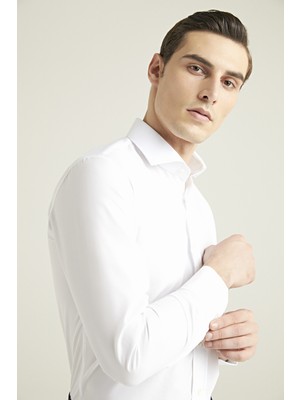 D'S Damat Slim Fit Beyaz Düz Nano Care Gömlek Uzun Kol Klasik Stil 5HF02ORTSG01