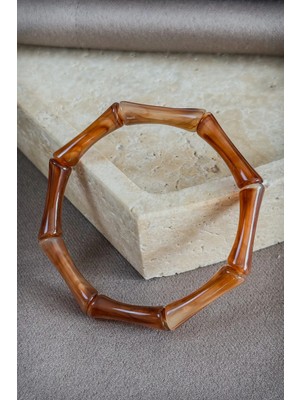 Dore Collection Kadın Bambu Tasarım Lastikli Akrilik Bileklik - Trend Reçine Bambu Form Bangle Kelepçe