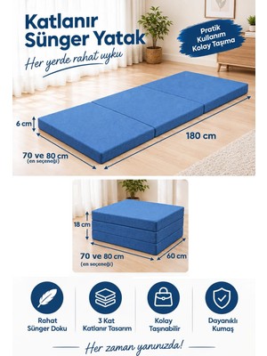 Tuğra Sünger Katlanır Sünger  Yatak 70X180X6 ve 80X180X6  Mavi
