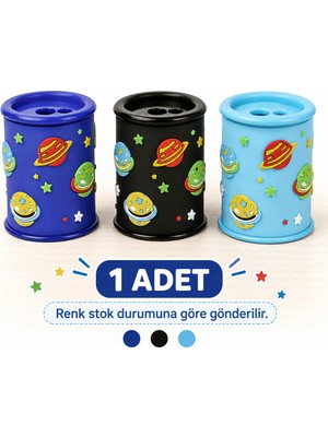 Bakgelal Uzay Temalı Çift Delikli Kalemtraş – Hazneli Masaüstü Kalem Açacağı Çocuk Okul Kırtasiye Ürünü 1 Adet