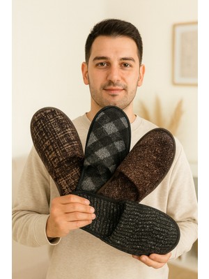 ModaFrato 4'lü Paket Comfort Erkek Terlik Ev Terliği Kışlık Yumuşak Tabanlı