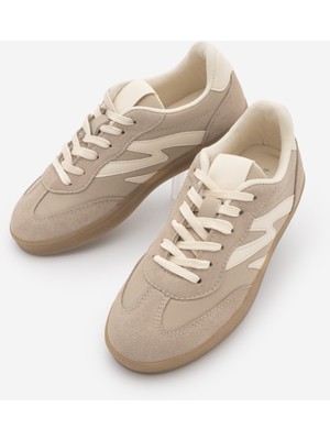 Marjin Kadın Sneaker Bağcıklı Spor Ayakkabı Starse Bej