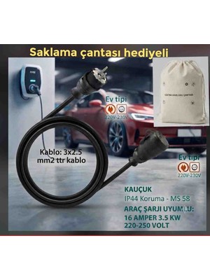 Öznur Kablo Araç Şarjı Uyumlu (5-50 Metre) 3x2.5 Ttr Yüzde 100 Tam Bakır Kalın Kablo 16A-3.5KW-220-250VOLT. Uzatma Seyyar.  Çanta Hediyeli Yağmur Altında Kullanabilir.