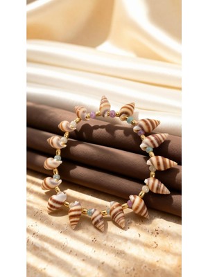 Dore Collection Deniz Kabuğu Bileklik Gold Detaylı Lastikli Renkli Yazlık Marin Unisex Aksesuar