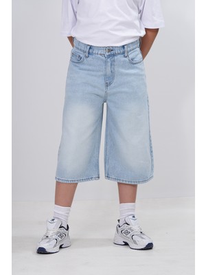 Haykids Unisex Çocuk Mavi Kot Şort - Regular Fit Rahat Kalıp Denim Şort