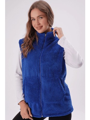 Kozz Style Saksmavi Dikyaka Peluş Yelek