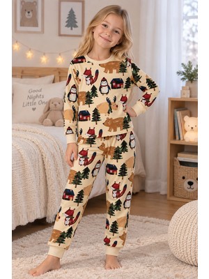 Beniizle Orman Hayvanları Desenli Uzun Kollu Unisex Pijama Takımı