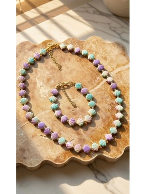 Dore Collection Kolye ve Bileklik Seti - Unicorn Istiridye Marin Set