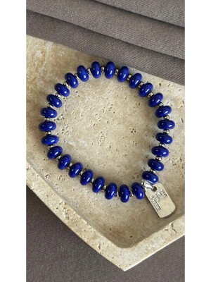 Dore Collection Saks Mavi Boncuklu Künye Figürlü Bileklik Gümüş Detaylı Lastikli Asker Künyesi Model Yazlık Aksesuar