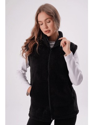 Kozz Style Siyah Dikyaka Peluş Yelek