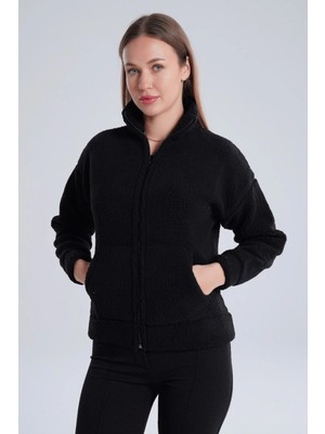 Kozz Style Siyah Kuzu Dikyaka Fermuarlı Ceket
