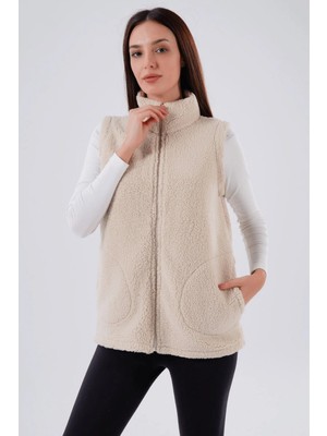 Kozz Style Bej Kuzu Dikyaka Yelek