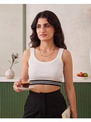 Kadın Şerit Detaylı Crop Atlet Bralet
