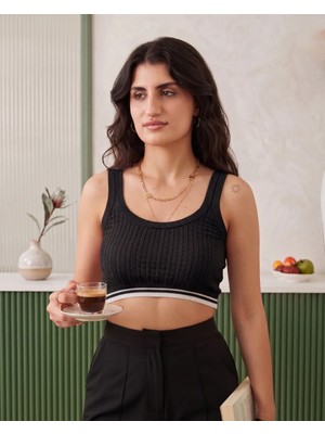 Kadın Şerit Detaylı Crop Atlet Bralet