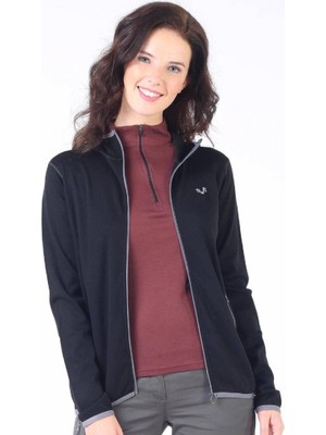 Woolona Marin Fermuarlı Kapüşonlu Kadın Sweatshirt - Blk