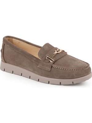 Libero L076.5604-6 Hakiki Süet Deri Gold Metal Tokalı Kalın Tırtıklı Esnek Eva Taban Kadın Comfort Loafer
