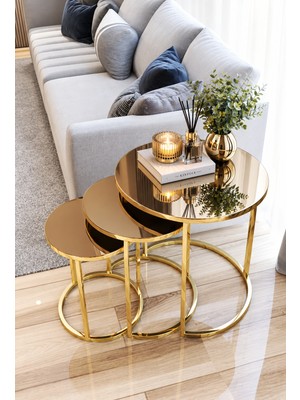 3lü Lüx C Zigon Sehpa Gold Aynalı