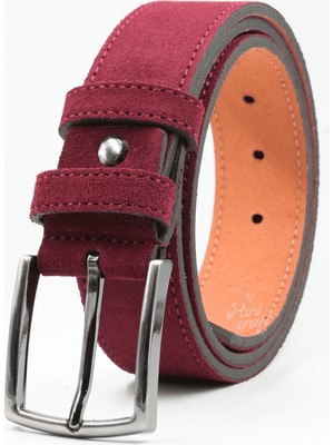 Parscraft Süet Deri Erkek Kemer Bordo 4 cm