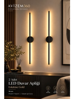 avizem360 Siyah  70 cm Aplik –( 2’li Set )| Pilli Tak-Çalıştır