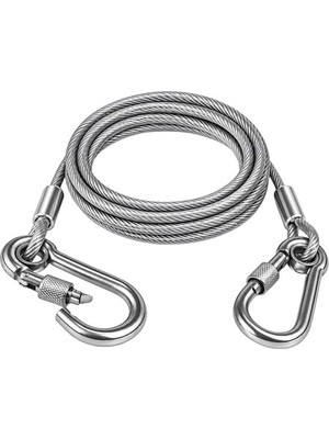 Uravas Store SN-38106 2 Metre Çelik Köpek Bağlama Halatı Kilitli Karabina Pvc Kaplamalı