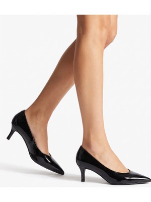 Tibu Lucia Siyah Rugan Alçak Topuk  Stiletto