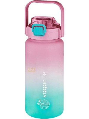 Generic 1500ML Pipetli/pipetsiz Kullanım Kulplu Askılı Çift Renkli Motivasyon Matarası (Pem