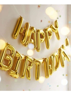 Ed Collection Altın Happy Bırthday Folyo Balon Doğum Günü Parti Happy Bırthday Altın Renk Folyo Balon