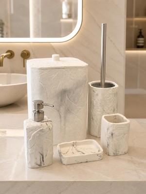 Acar Plus 5 Parça Lüx Laduree Stonea Beyaz Silver Banyo Seti