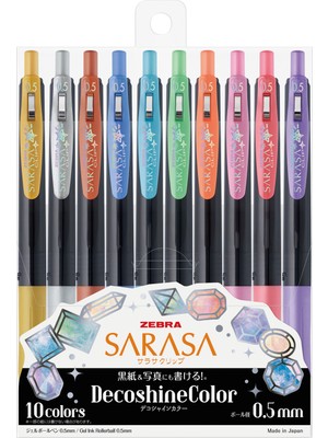 Zebra Sarasa Clip Deco Shine 10'lu Jel Kalem 0.5 mm Asit İçermeyen Metalik Mürekkep