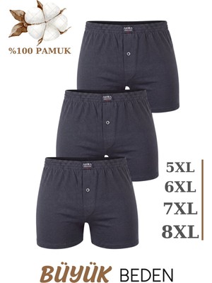Arma Yıldız 3'lü Paket Erkek Büyük Beden Boxer %100 Pamuklu Penye Geniş Kalıp Battal Boy Iç Çamaşırı
