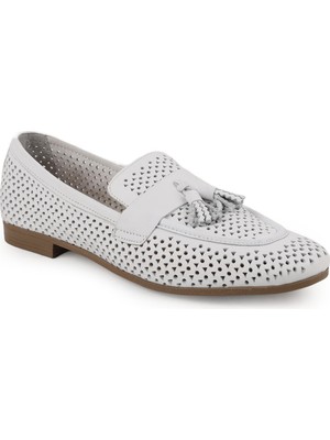 Libero L081.25204 Hakiki Deri Lazer Delikli Püsküllü Esnek Ince Taban Kadın Comfort Loafer Babet