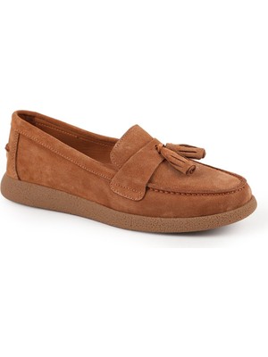 Libero L076.5604-1 Hakiki Süet Deri Püsküllü Esnek Düz Eva Taban Kadın Comfort Loafer Babet