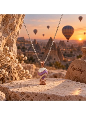 Lia Charm Kapadokya Balon Figürlü Gümüş Renk Kolye -Mineli Sıcak Hava Balonu Kolye