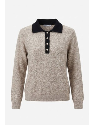 Magarde Premium Polo Yaka Triko Kazak- Vizon