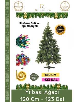 Denguva Premium Kutu Süsleme Seti Yılbaşı Çam Ağacı Renkli Işığı Yeni Yıl Süsleri Noel Paketi 120 cm 123 Dal
