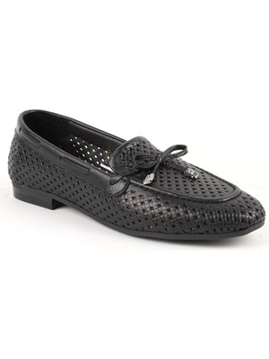Libero L081.25218 Hakiki Deri Lazer Delikli Metal Uçlu Fiyonklu Esnek Termo Taban Kadın Comfort Loafer Babet