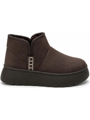 Black Flex Cozy Pelush Kadın Günlük Kısa Bot Kahve 36-40