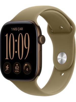 Apple Watch Series 12 Gps, 42 mm Koyu Bronz Alüminyum Kasa ve Klasik Zeytin Yeşili Spor Kordon - M/l