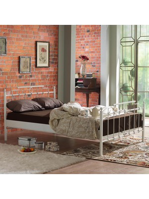 Unimet Hatkus Metal Karyola - Beyaz - Konik Geçme - Konfor Destekli Latalı - 140x190/140x200/150x200/160x200