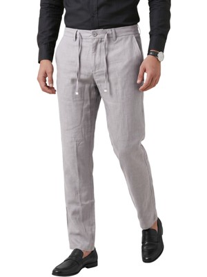 Deepsea Taş Slim Fit Likralı Keten Dokulu Lastikli Belli Ipli Yazlık Erkek Pantolon 2603001