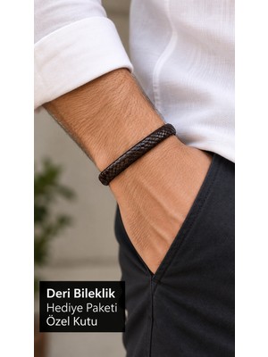 Herşey Nota Cavreno Siyah Piton Yılan Derisi Erkek Bileklik - Altın Renk Tokalı Premium