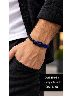Herşey Nota Dorvano Royalblue Lacivert Mavi Deri Erkek Bileklik - Siyah Açık Kelepçe